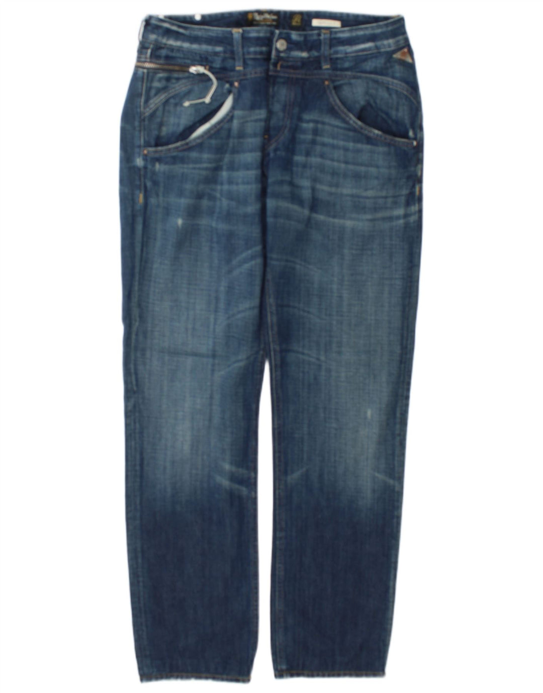 Replay Dame Distressed Straight Jeans W31 L34 Blå Bomuld