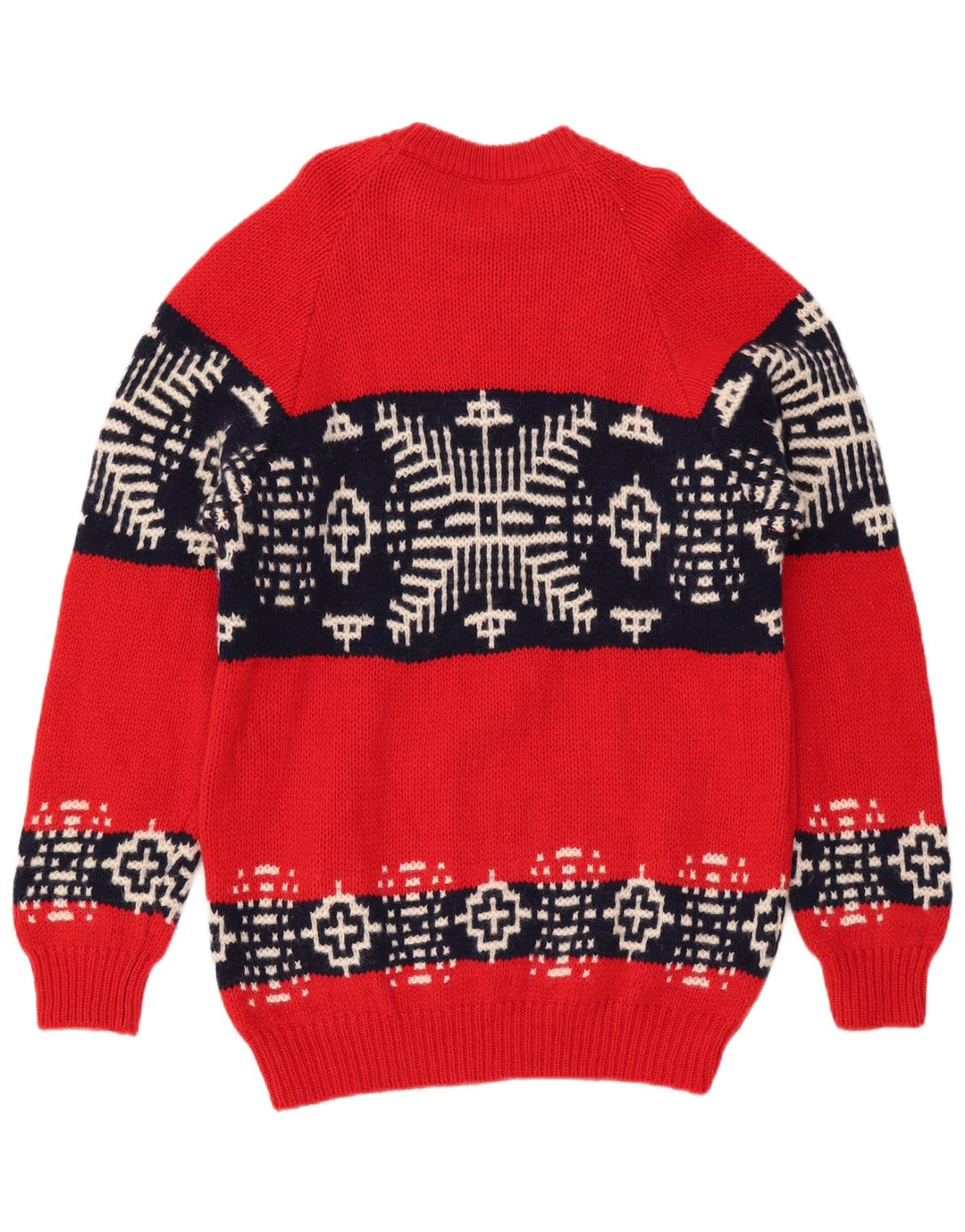 BENETTON Herre Boat Neck Jumper Sweater Medium Red Fair Isle Wool