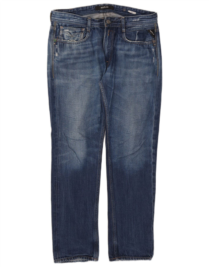 Replay Herre Rob Straight Jeans W32 L30 Blå Bomuld