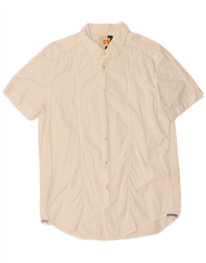 HUGO BOSS Mens Short Sleeve Shirt XL White Cotton