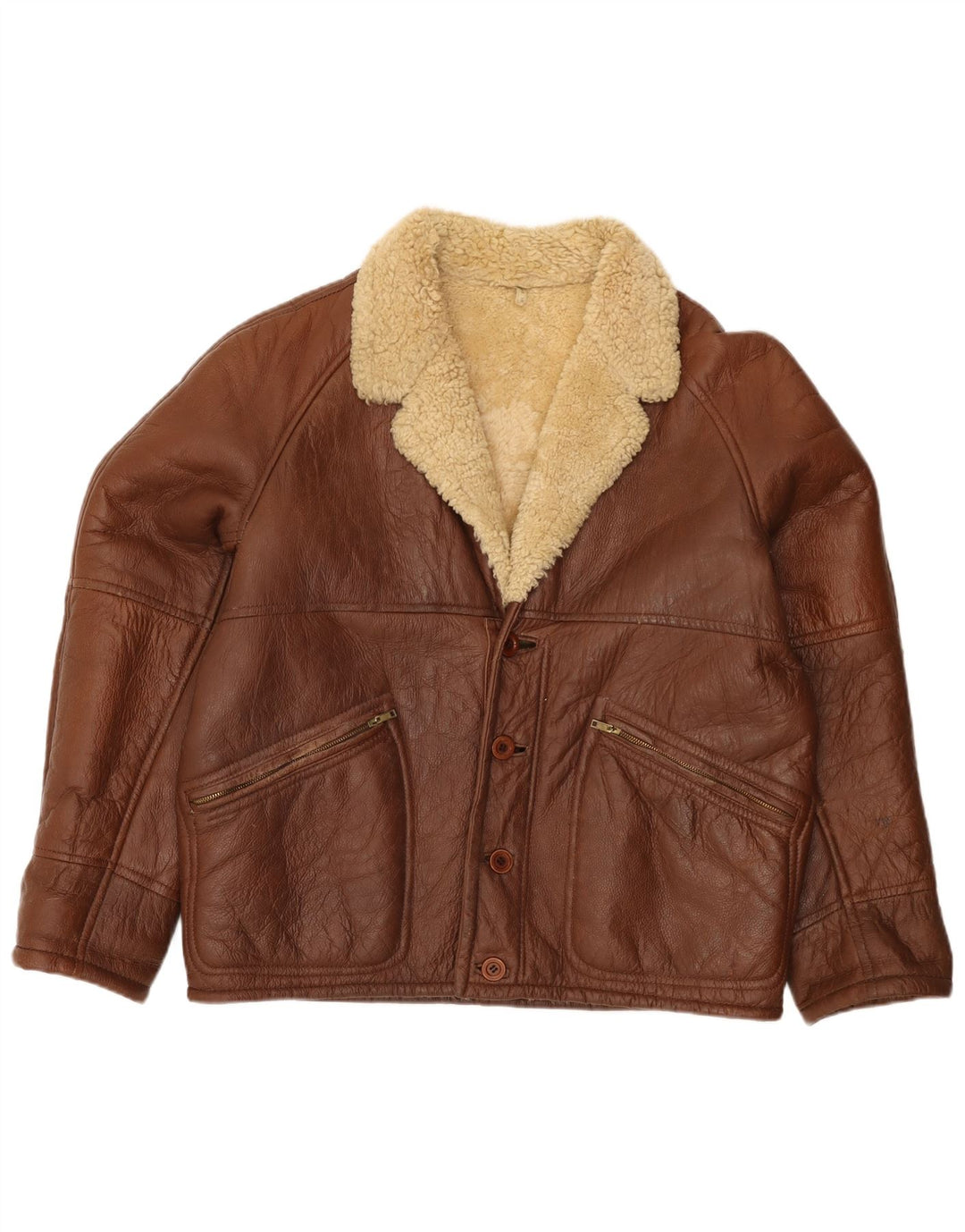 Vintage Shearling-jakke til mænd IT 52 XL brunt læder