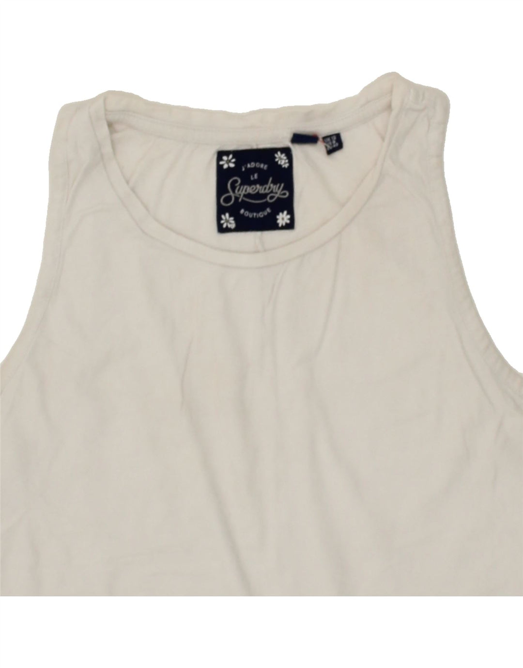 SUPERDRY Womens Vest Top UK 12 Medium  White Floral Cotton Vintage Superdry and Second-Hand Superdry from Messina Hembry 