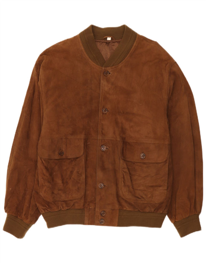Vintage herre ruskind bomberjakke IT 54 2XL brunt læder