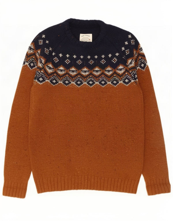 Fat Face Herre Crew Neck Jumper Sweater Small Brown Fair Isle Wool
