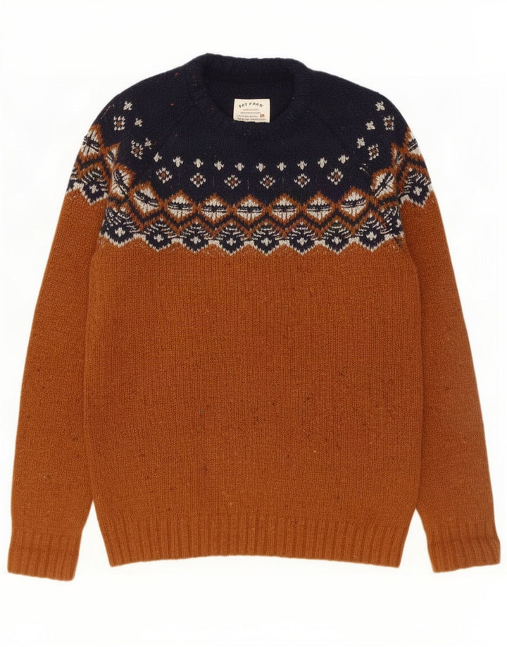 Fat Face Herre Crew Neck Jumper Sweater Small Brown Fair Isle Wool