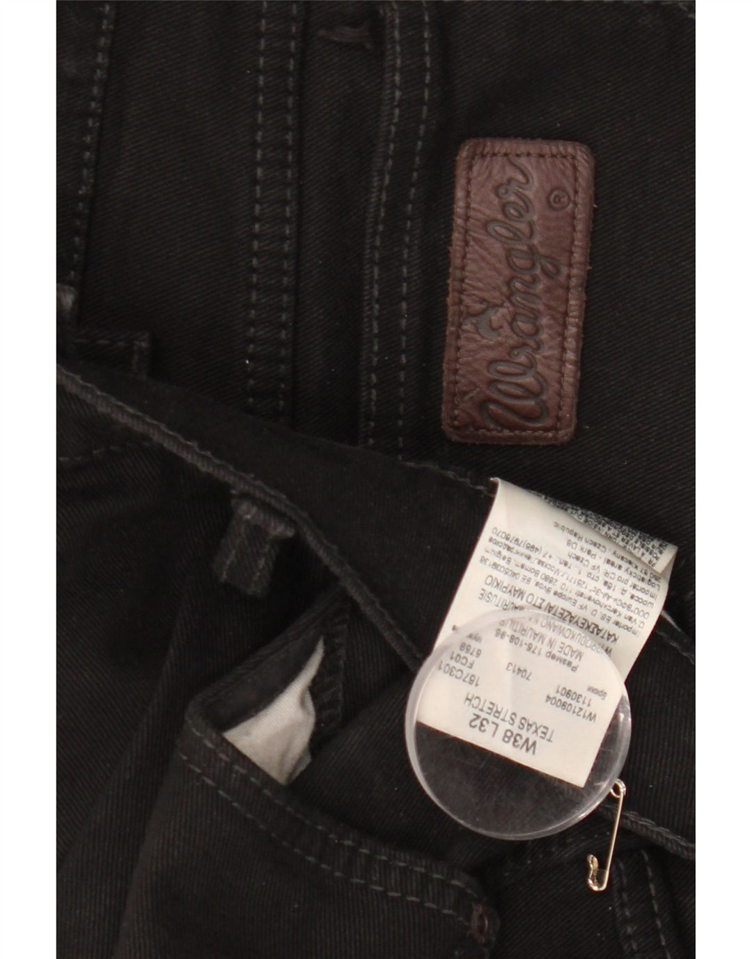 WRANGLER Herre Texas Stretch Straight Jeans W38 L32 Sort Bomuld