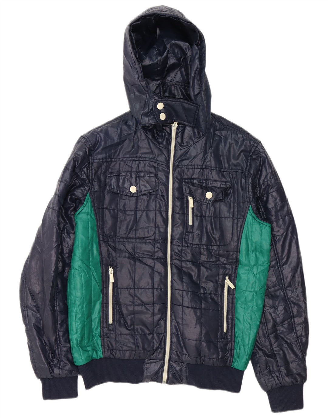Jack & Jones Herre hættepolstret jakke UK 38 Medium Navy Blue Colourblock