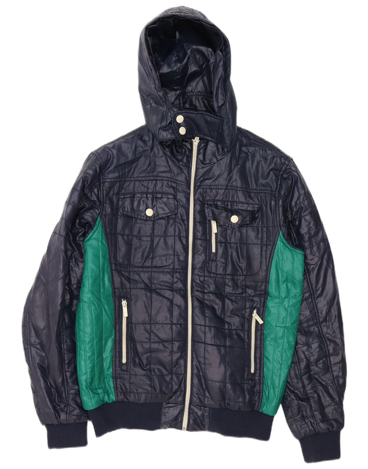 Jack & Jones Herre hættepolstret jakke UK 38 Medium Navy Blue Colourblock