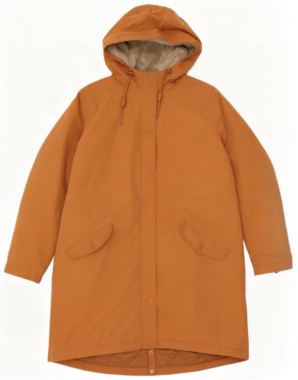 Seasalt Cornwall Womens Hooded Sherpa Raincoat UK 16 Large Brown Cotton