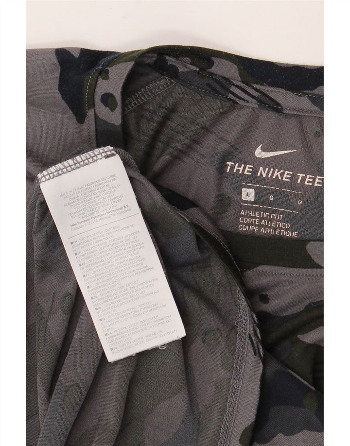 NIKE Herre Dri Fit T-shirt Top Stor grå Camouflage Polyester