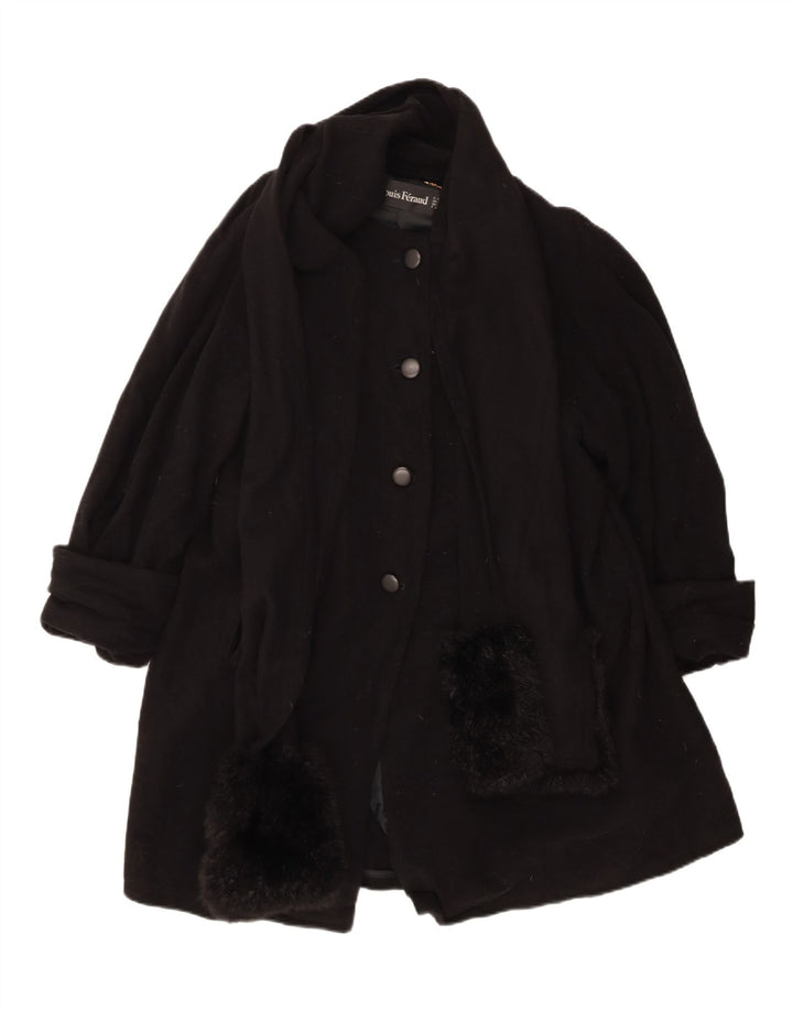 Louis Feraud Dame Overfrakke UK 14 Large Black Virgin Wool Classic