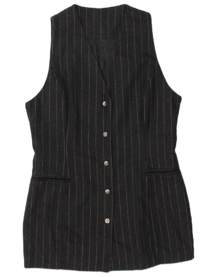 VINTAGE Womens 5 Button Blazer Jacket UK 12 Medium Black Pinstripe