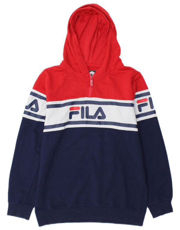 Fila Boys Graphic Zip Neck Hoodie Jumper 13-14 Years Navy Blue Colourblock