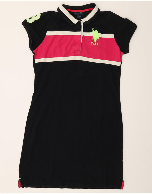U.S. Polo Assn. Kvinders grafisk polokjole UK 14 Stor sort farveblok