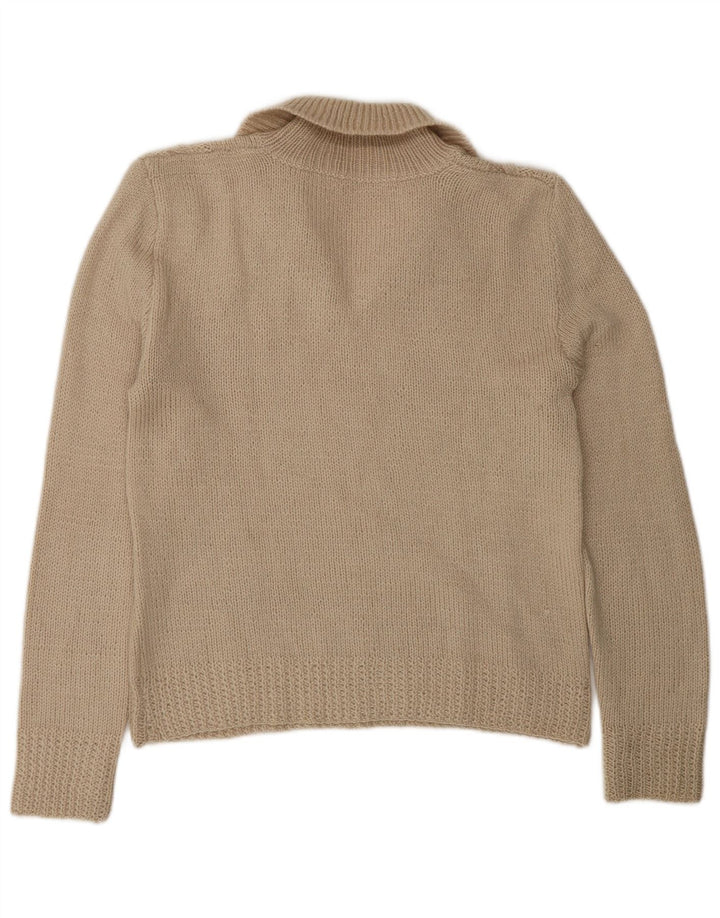 Vintage Dame Polo Neck Jumper Sweater UK 14 Medium Beige