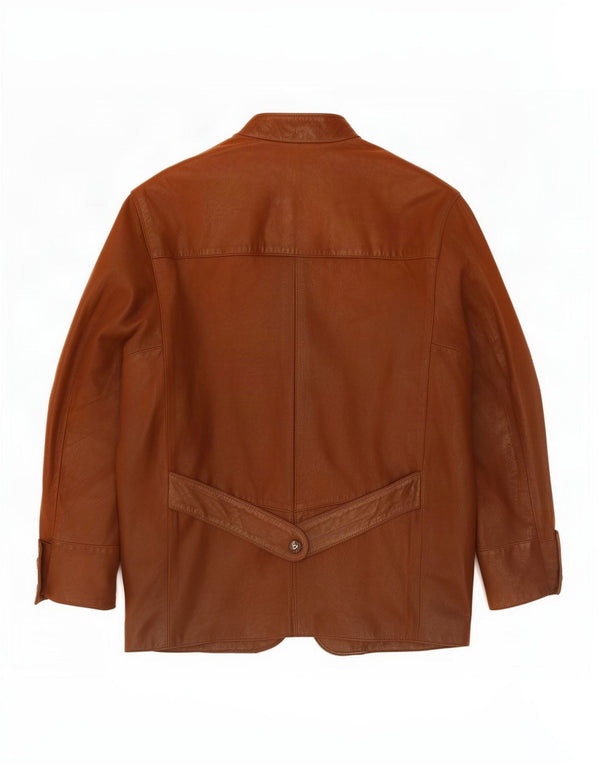 Striwa Herre 1 Knap Læder Blazer Jakke UK 40 Stor Brun