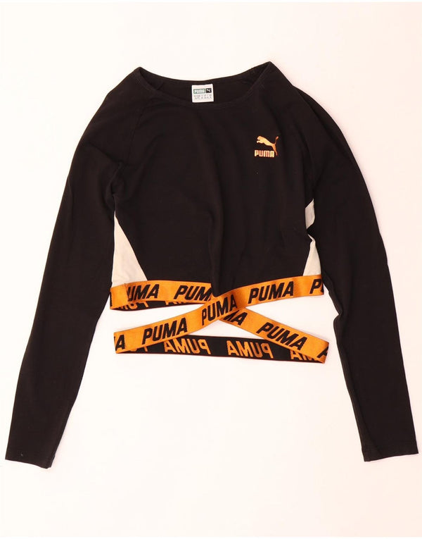 PUMA Womens Crop Grafisk Top Langærmet UK 16 Stor Sort Colourblock