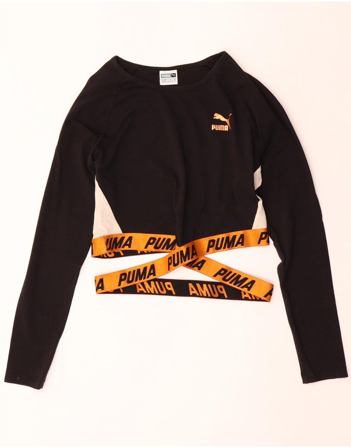 PUMA Womens Crop Grafisk Top Langærmet UK 16 Stor Sort Colourblock