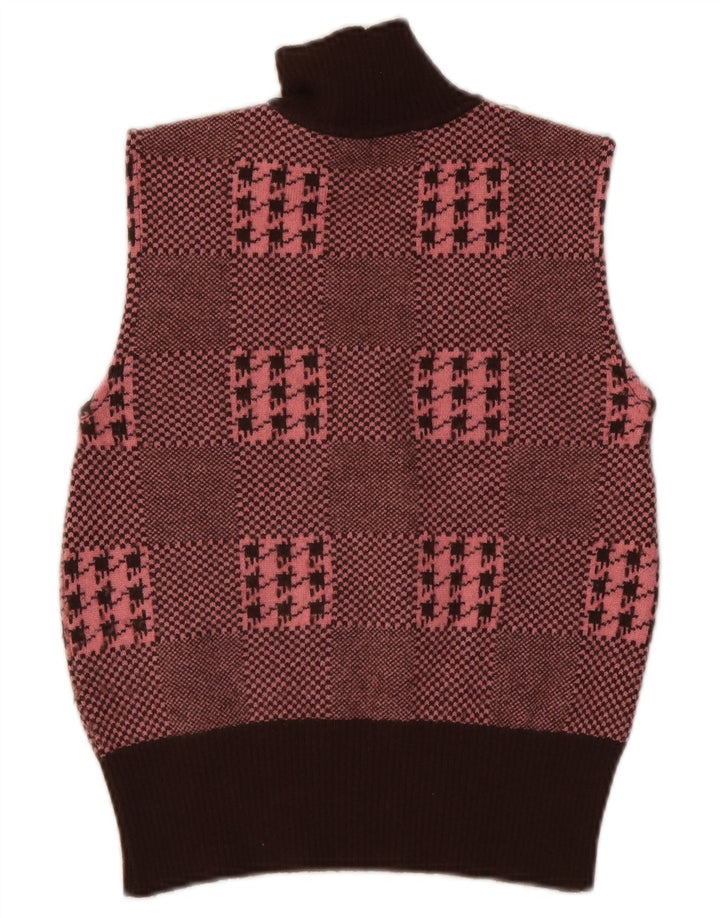 Iceberg Dame Vest Tank Top UK 10 Small Burgundy Houndstooth Wool