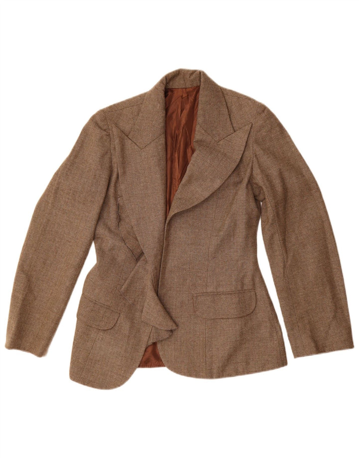 Vintage Dame Open Blazer Jacket UK 8 Small Brown