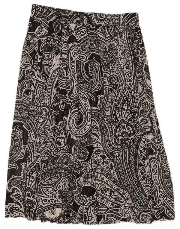 Vintage Dame se Gennem plisseret nederdel EU 40 Medium W30 Sort Paisley