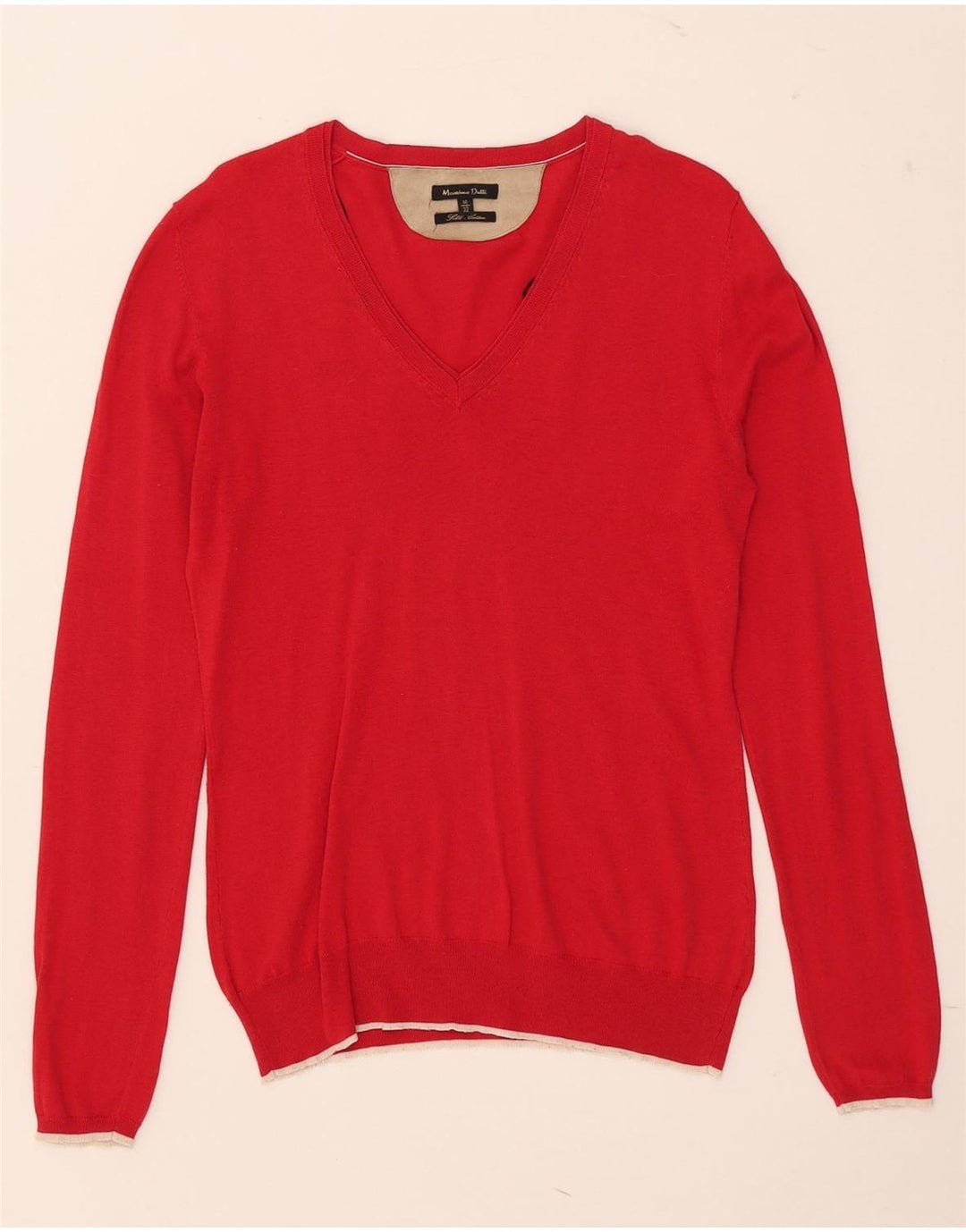 Massimo Dutti Dame V-hals sweater UK 12 Medium Rød Silke