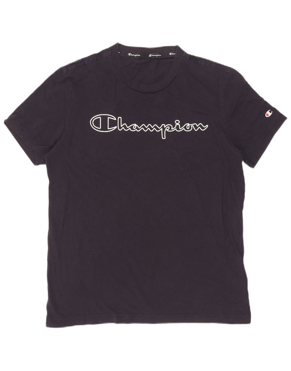Champion Herre grafisk T-shirt Top Medium Marineblå Bomuld