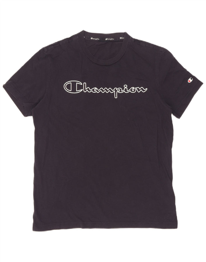 Champion Herre grafisk T-shirt Top Medium Marineblå Bomuld