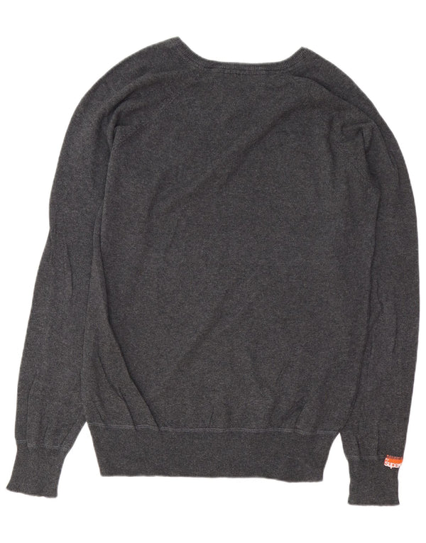 SUPERDRY Dame V-hals sweater UK 16 Stor grå bomuld