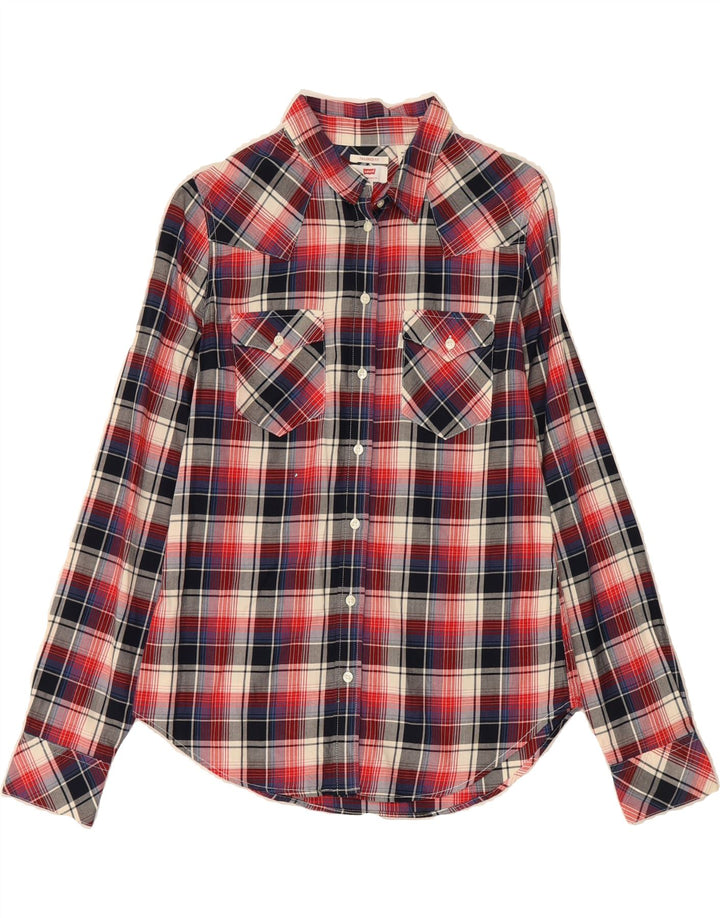 LEVI'S Womens Tailored Fit Flannel Shirt UK 10 Small Red Check Cotton Vintage Levi's and Second-Hand Levi's from Messina Hembry 