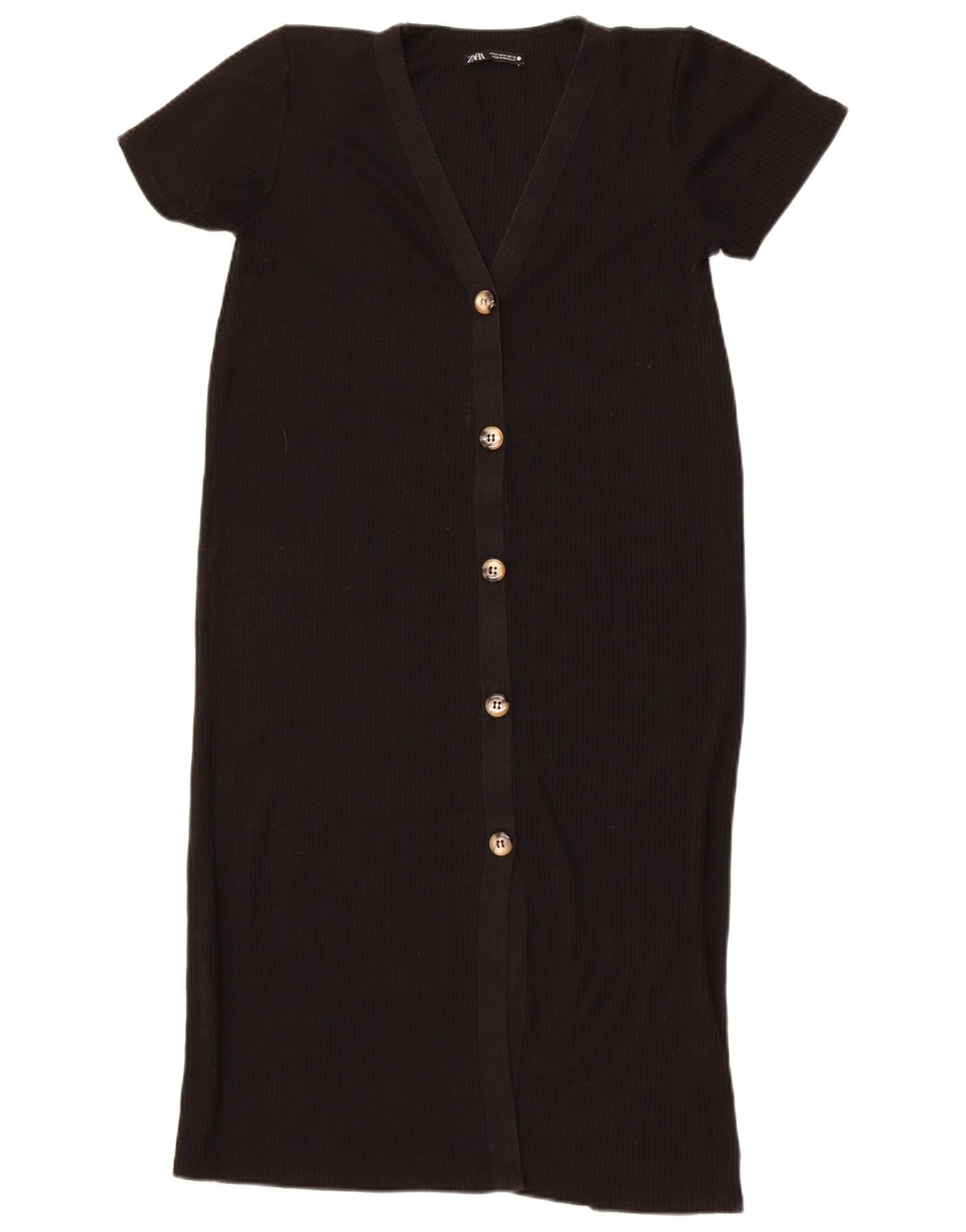 Zara Dame Longline Kortærmet Cardigan Sweater UK 12 Medium Black