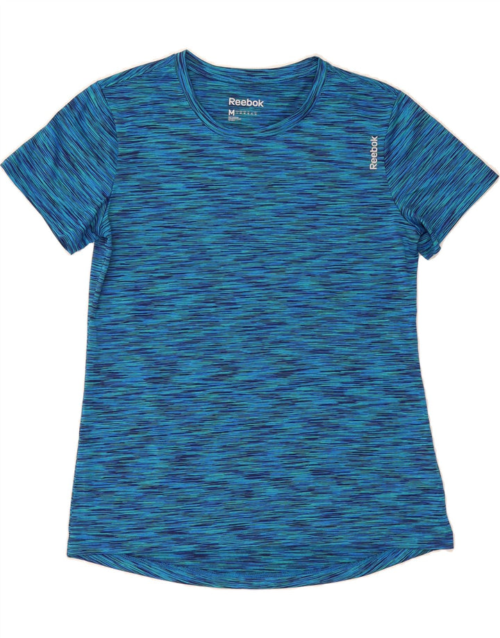 REEBOK Womens T-Shirt Top UK 12 Medium Blue Flecked Polyester Vintage Reebok and Second-Hand Reebok from Messina Hembry 