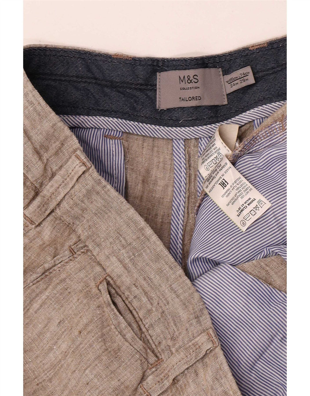 Marks & Spencer Skræddersyede Chinobukser til mænd W34 L29 Beige hør