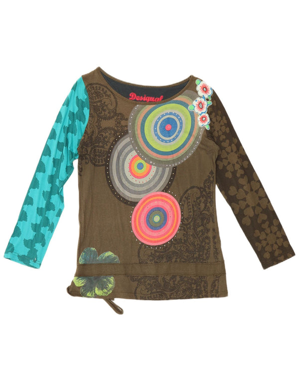 Desigual Dame Grafisk Top Langærmet UK 20 2XL Khaki Geometrisk Bomuld