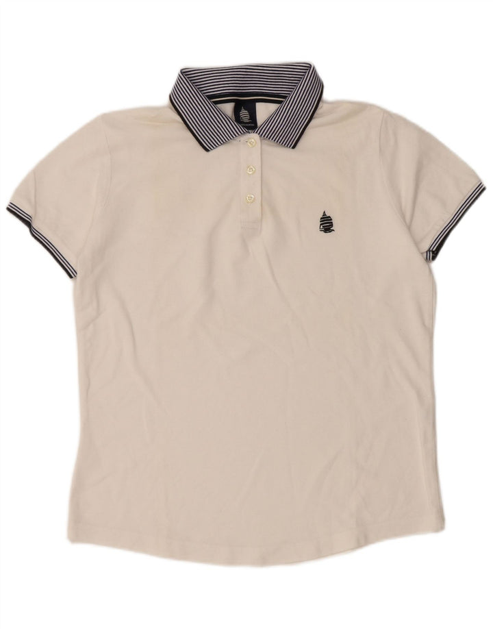 MARINA YACHTING Dame Polo Shirt UK 16 Stor Hvid Colourblock Bomuld