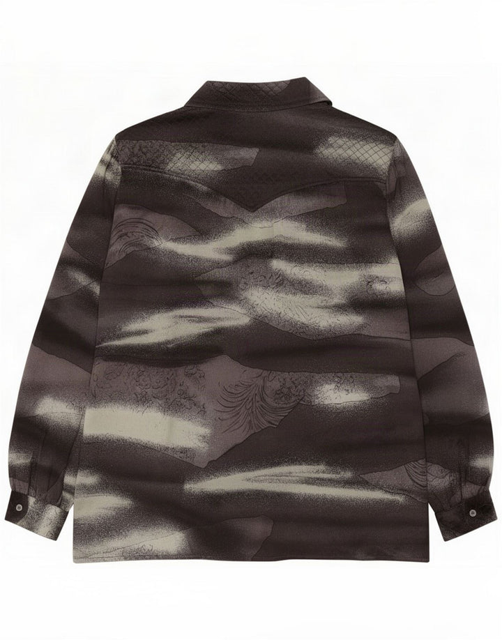 Pancaldi & B Kvinder abstrakt mønster skjortebluse UK 18 XL Grå Silk