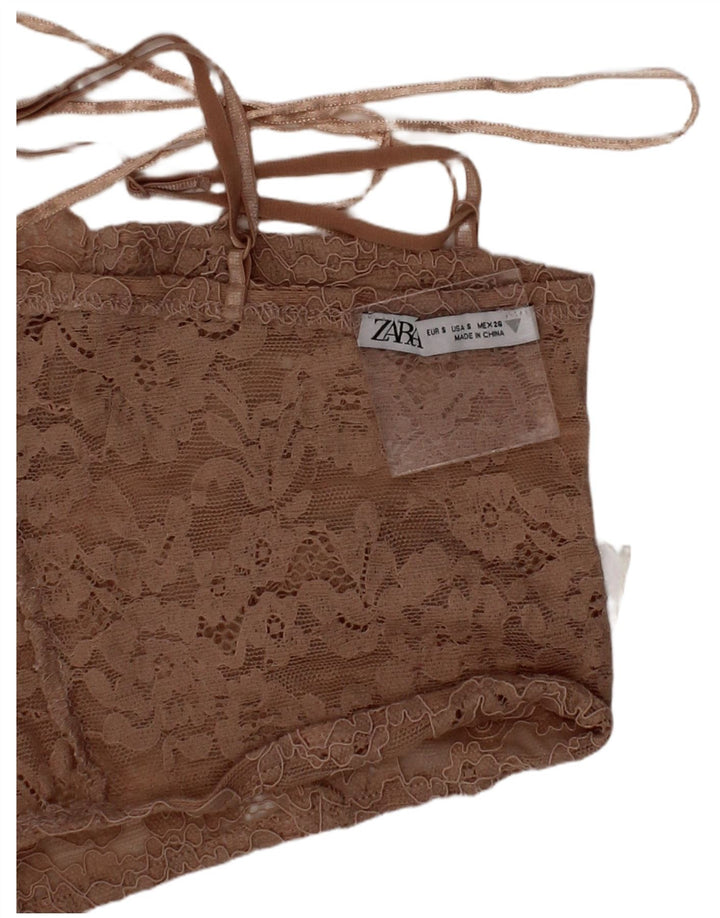 Zara Dame Blonde Korset Top Lille Beige Floral Polyester