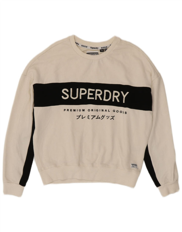 Superdry Graphic Sweatshirt Jumper UK 14 Large White Colourblock