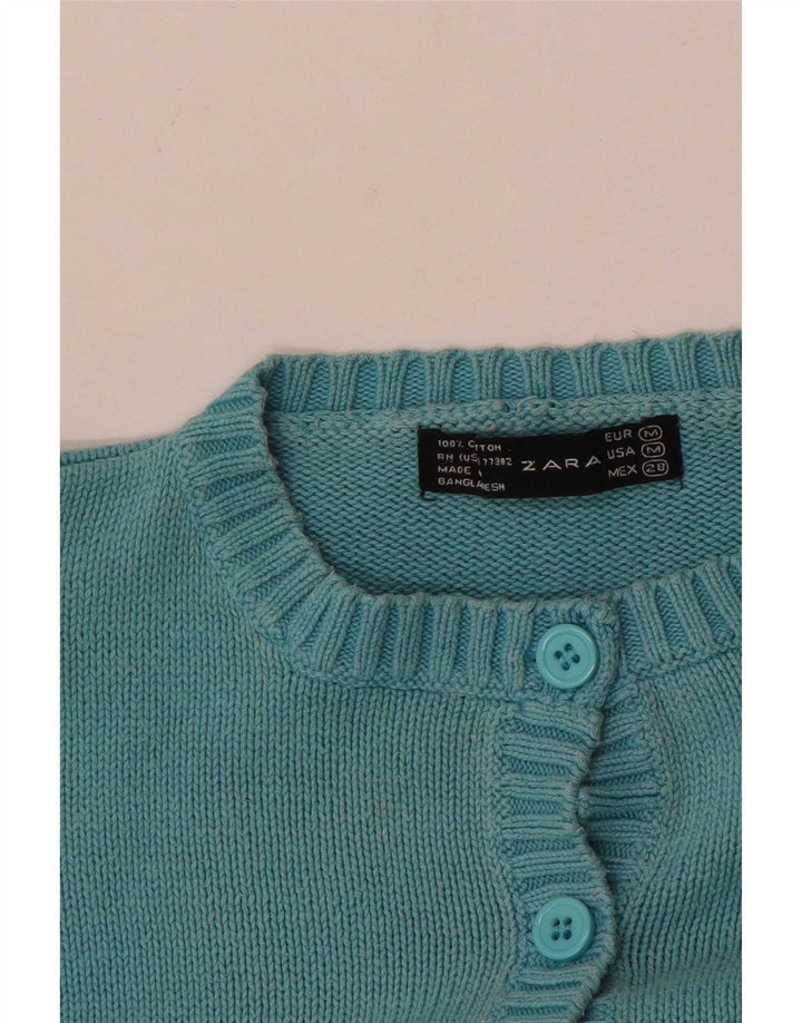 Zara Dame Cardigan Sweater UK 12 Medium Blue Bomuld