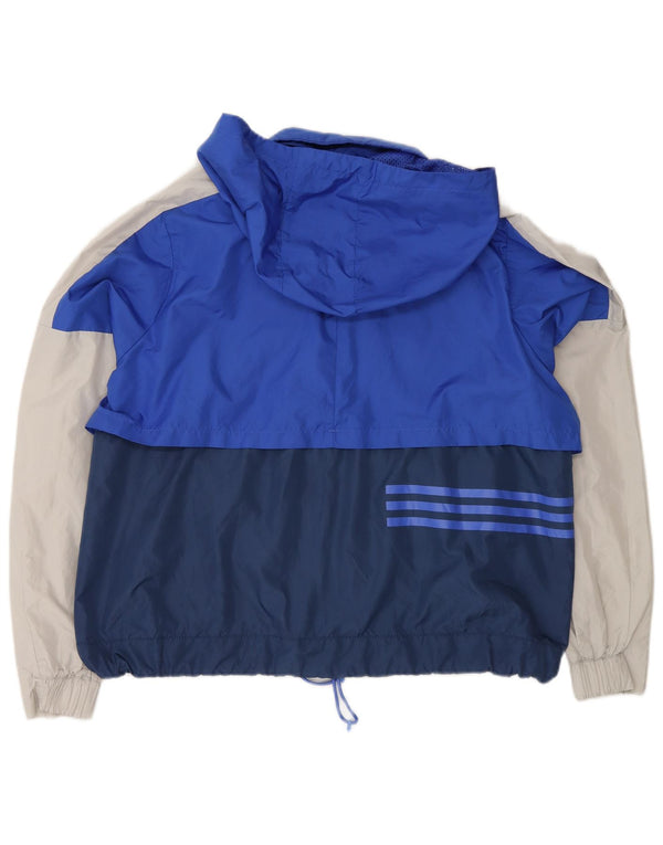 Adidas Dame Hætte Oversized Regnjakke UK 18 XL Blå Colourblock