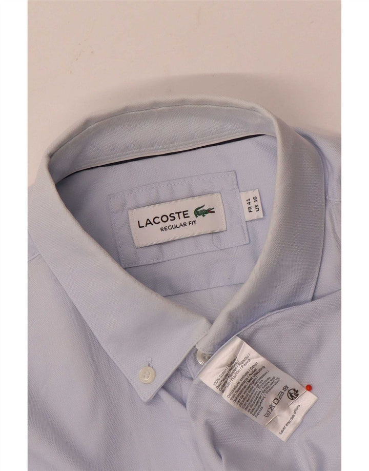 Lacoste Herre Regular Fit skjorte STØRRELSE 41 16 Stor blå bomuld
