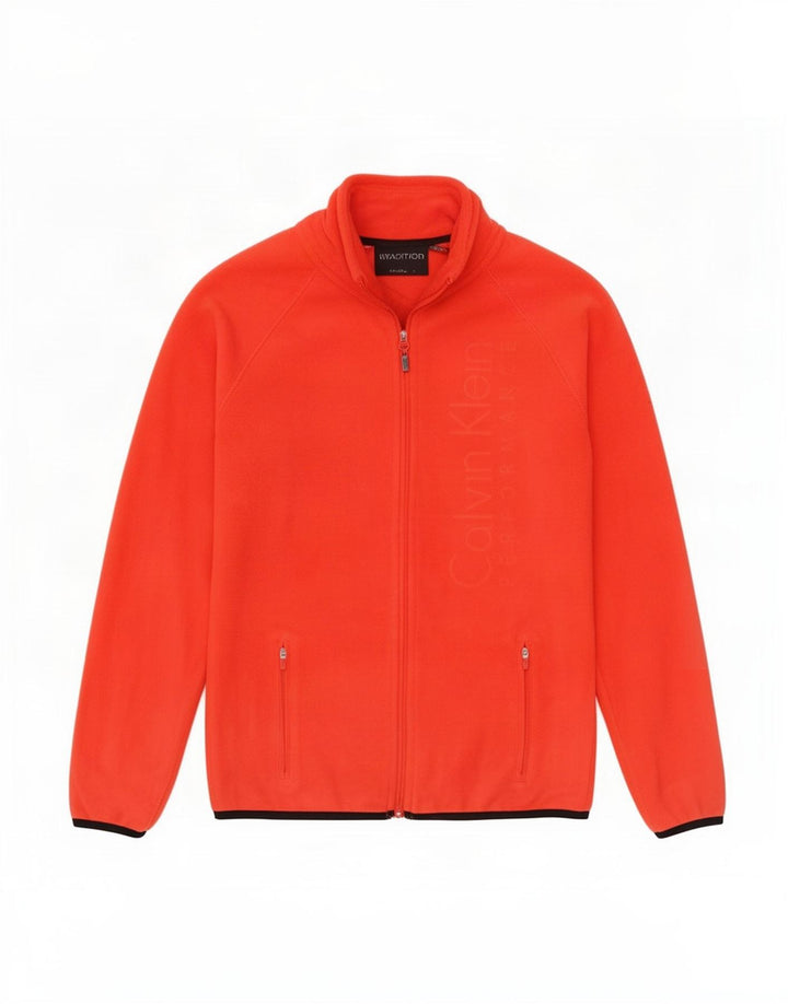 Calvin Klein Dame Grafisk Fleecejakke UK 14 Medium Rød Polyester