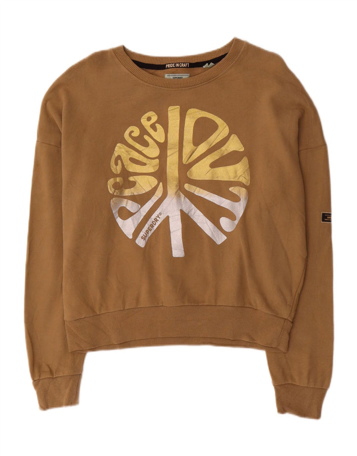 SUPERDRY Dame Grafisk Oversized Sweatshirt Jumper UK 12 Medium Brun