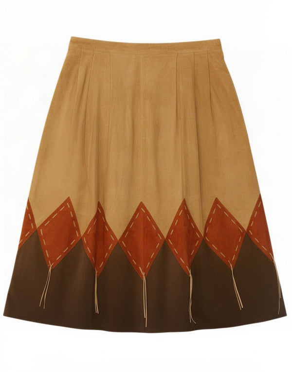 Vintage dame ruskind A-line nederdel IT 42 Medium W26 Brown Colourblock