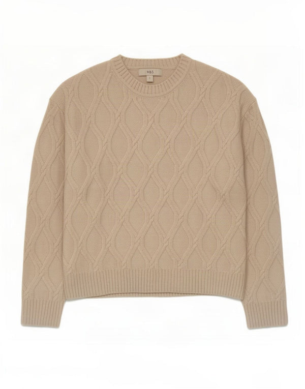 Marks & Spencer Mens Crew Neck Jumper Sweater Small Beige Polyester