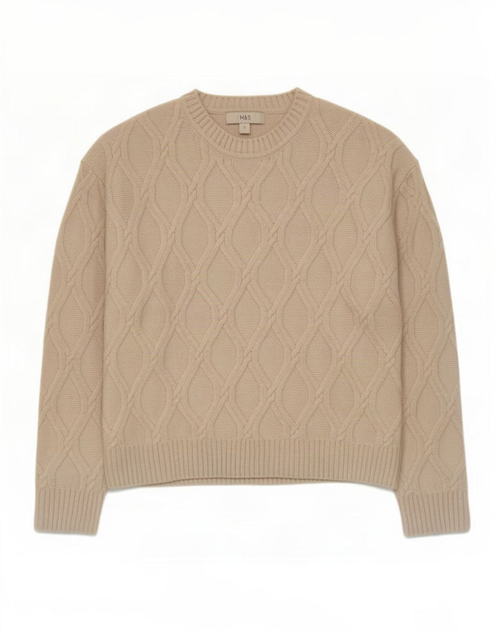 Marks & Spencer Herre sweater med rund hals, lille beige polyester
