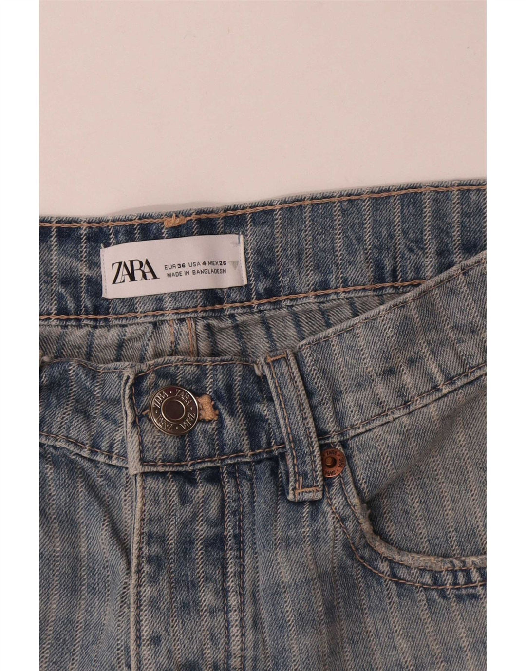 Zara Dame Denim Shorts EU 36 XS W26 Blå Stribet