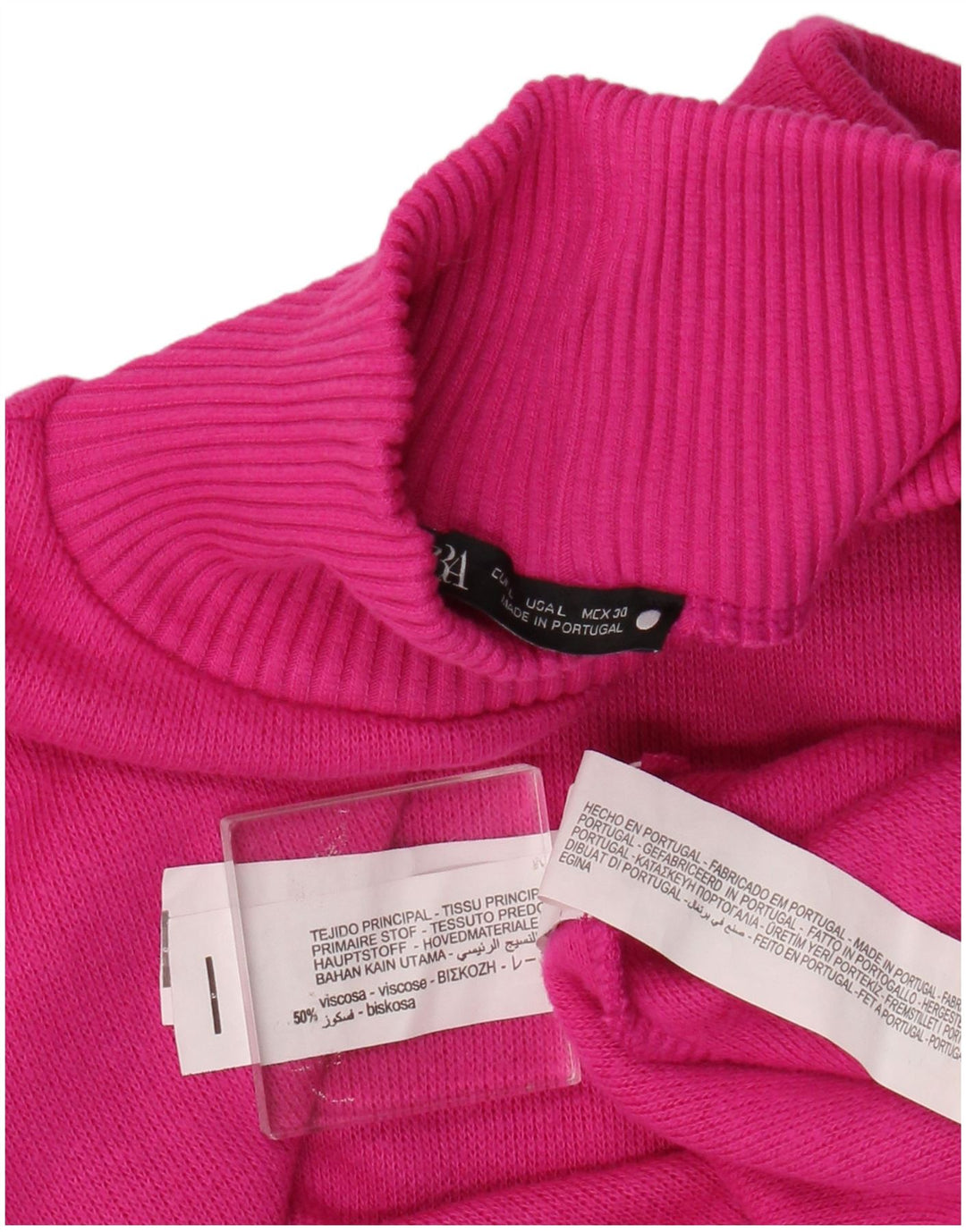Zara Womens Oversized Crop Turtle Neck Jumper Sweater UK 16 Large Pink