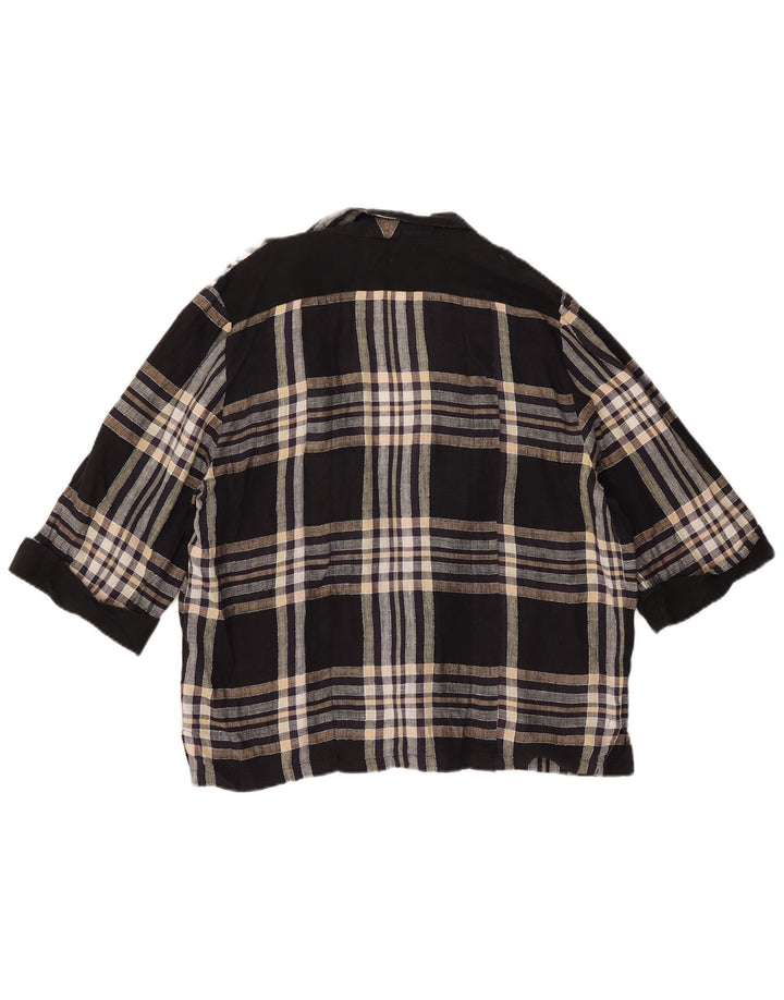 Vintage dame 1 knap kortærmet blazerjakke IT 44 Medium Sort Plaid