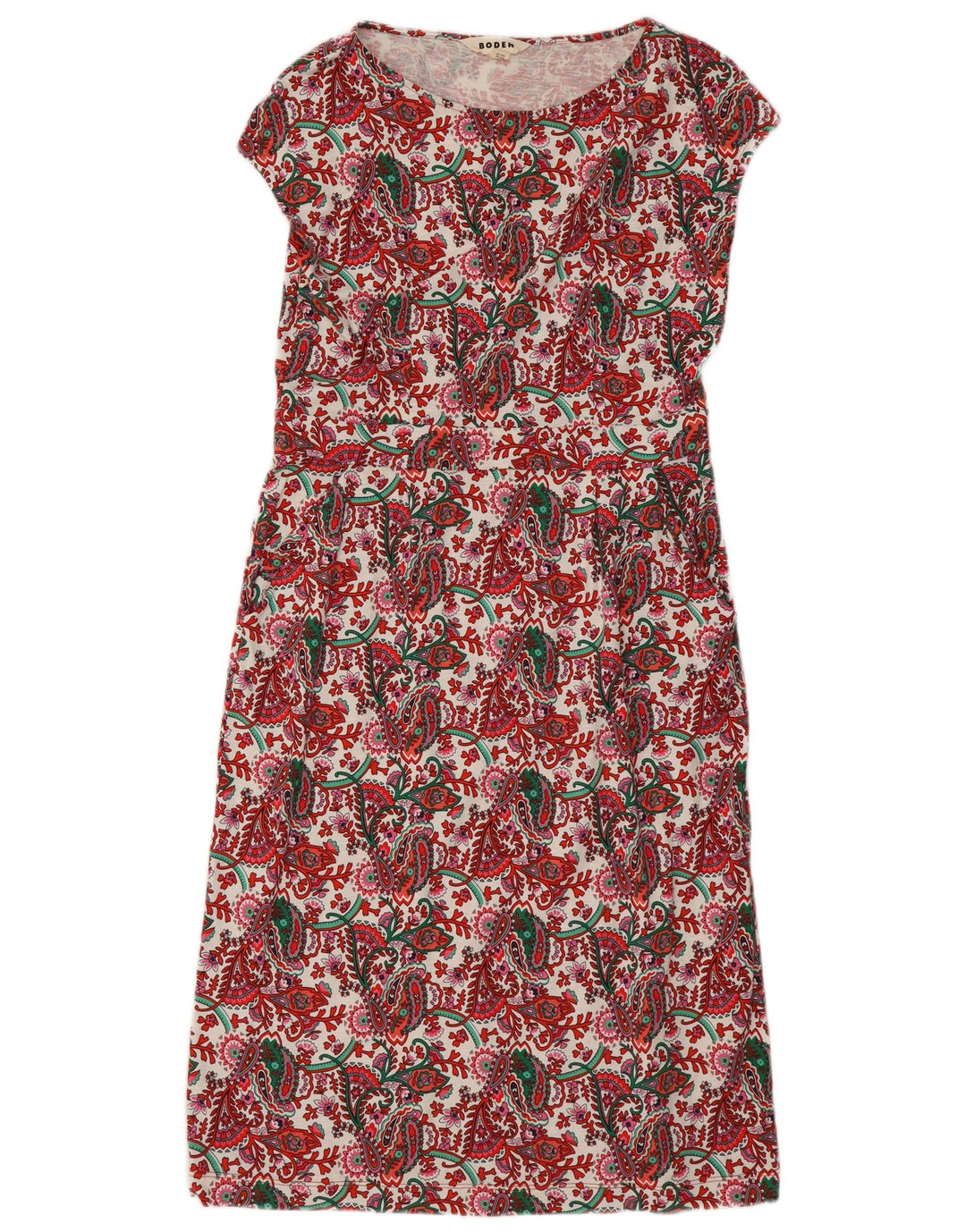 Boden Dame Lang Basic Kjole UK 14 Large Red Paisley Cotton